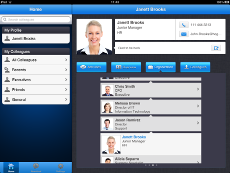 Search colleagues and browse organization hierarchy